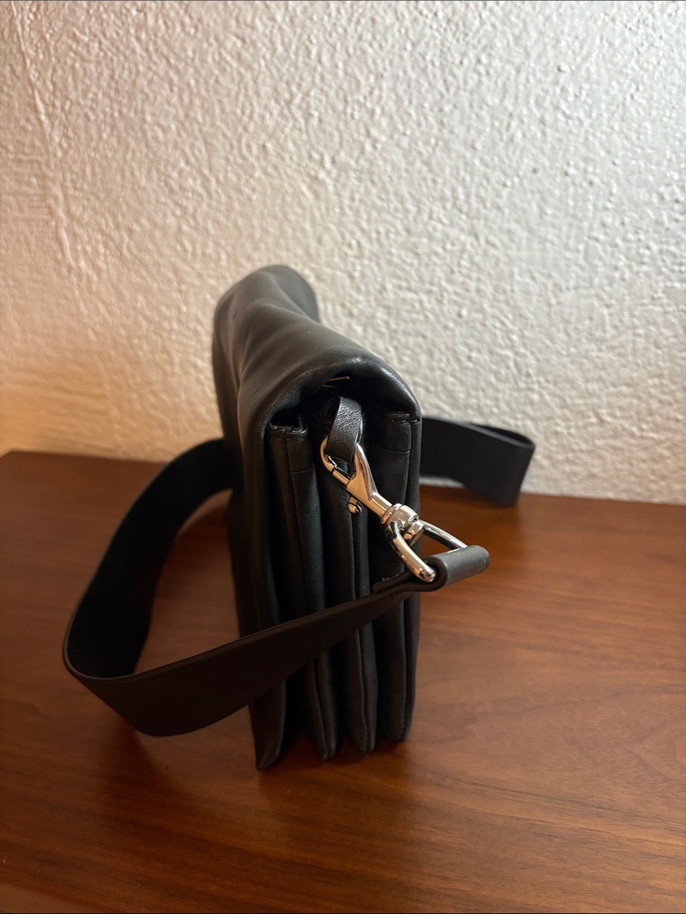 & Other Stories Suede Triple Compartment Crossbody Bag - Black Leather